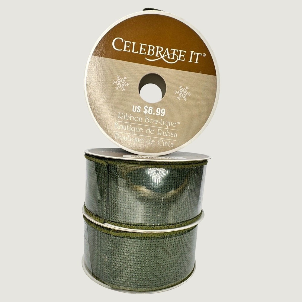 Lot of 3 NEW Celebrate It Ribbon Bow-tique Wired Edge Green 1.5in x 25ft Spool
